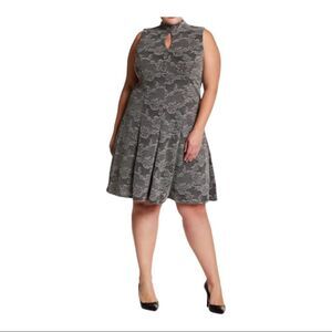 Sharagano Black & White Floral Print Sleeveless Fit & Flare Midi Dress SZ 12 EUC